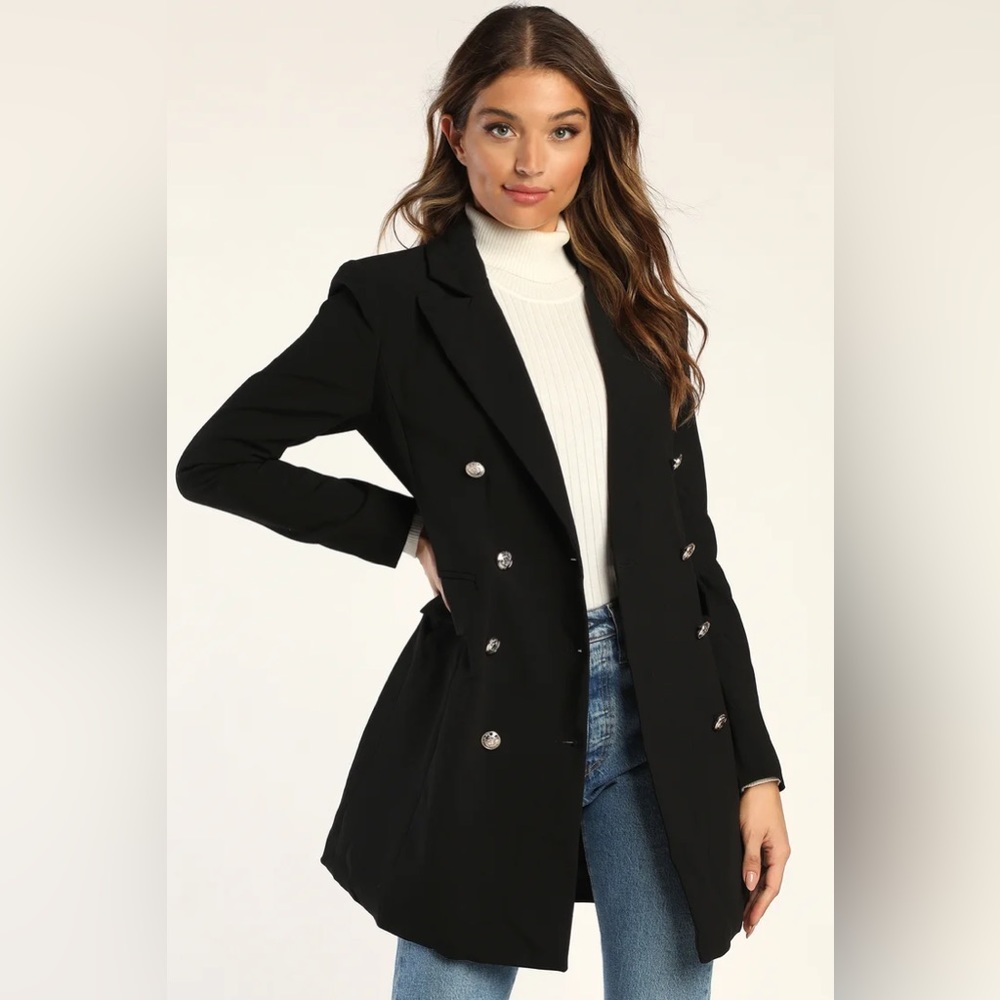 NEVER WORN Lulu’s captain’s blog black double-breasted coat - S